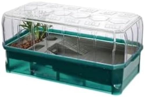 LumoLight水族館、大型カメ水槽、水槽、飼育箱、ボックス、オープンアクアリウム、飼育、爬虫類、プラスチック餌皿、日光浴、両生類ペット用品、付属フェンス、脱走防止、お掃除簡単、亀のレジャースペース (M,グリーン)