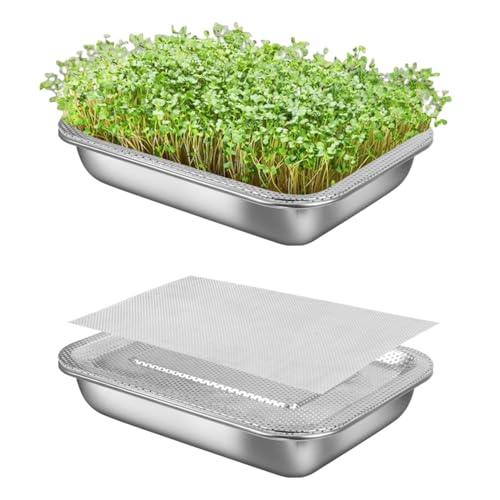 Picowe Stainless Steel Sprouting Trays Seed Sprouting Kit with Stainless Steel Mesh Tray Seed Starter Tray Seed Sprouting Kit (2pack 10.4 x 7.7inch)