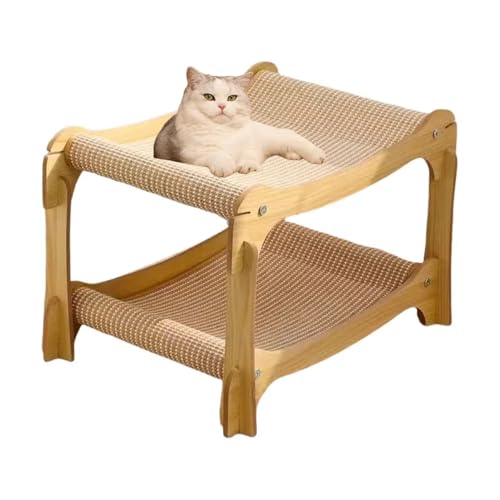 猫ベッド 爪とぎソファ 二段式 爪とぎベッド 木製フレーム 通気性ハウス 麻布/藤素材 丈夫で洗える 小型?大型猫対応 多頭飼い キャットハンモック 56×36×37cm