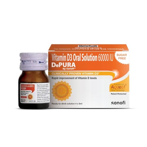 Image of DePURA Vitamin D3 Oral Solution 60000 IU | Cholecalciferol 60000 IU Vitamin D3 Nano Shots | Clinically Proven | 34% Better Absorption | Sugar Free - Pack of 4x5ml Ready to Drink Shots