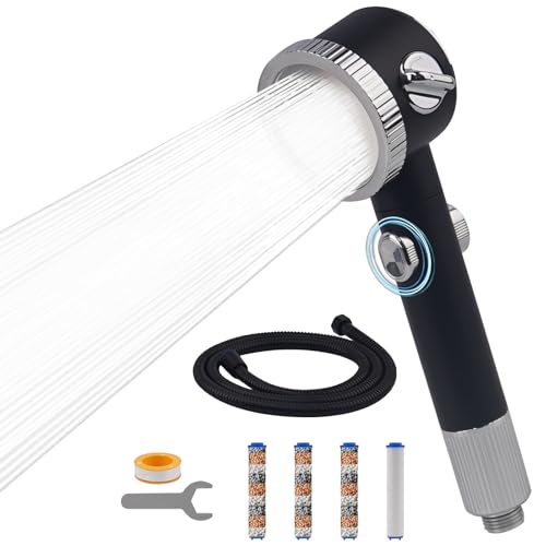 VirtuGro Alcachofa Ducha con Manguera 1.5M Alcachofa de Ducha con Filtro Antical Ahorro de Agua Cabezal de Ducha Baño Cabezal Ducha Alta Presión para 3 Modos con 3 Filtración Negro