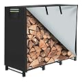 GARGENTOL 4ft Firewood Rack Outdoor with cover, Heavy Duty Indoor Outdoor Firewood Log Storage Holder Stand with Waterproof Cover, Metal Wood Pile Organizer for Fireplace