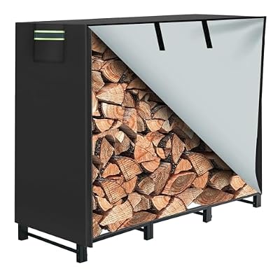 GARGENTOL 4ft Firewood Rack Outdoor with cover, Heavy Duty Indoor Outdoor Firewood Log Storage Holder Stand with Waterproof Cover, Metal Wood Pile Organizer for Fireplace
