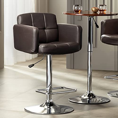 Studio 55D Trek Chrome Butaco Giratorio Ajustable 32 3/4" Alto con Cojín Tapizado en Cuero Sintético Espresso Marrón y Respaldo para Cocina o Isla miniatura 2