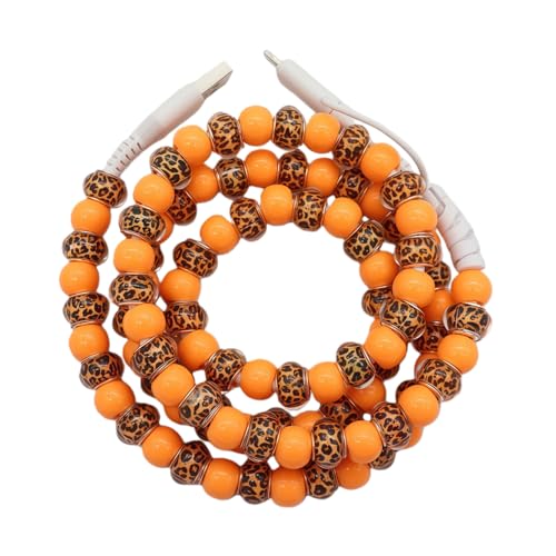 2026 New Beaded Charging Cord, 2 in 1 Bead Charger Cord, Colorful/Metallic/Pearl Dazzle Bead Phone Charge Cable, 3.3ft USB Cable Type C for iPhone (Orange)
