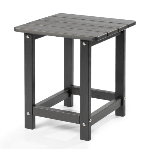 Image of Outdoor Side Table - Square All-Weather HDPE End Table with Wood-Look Finish, Heavy Duty Composite for Patio & Garden (Gray)