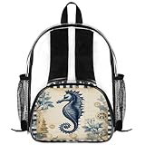 GzLeyigou Mochila transparente azul cavalo marinho de 35,5 cm, pequena bolsa transparente, impermeável, de PVC, cavalo-marinho, feminina, transparente, mochila casual para trabalho, viagens, praia,