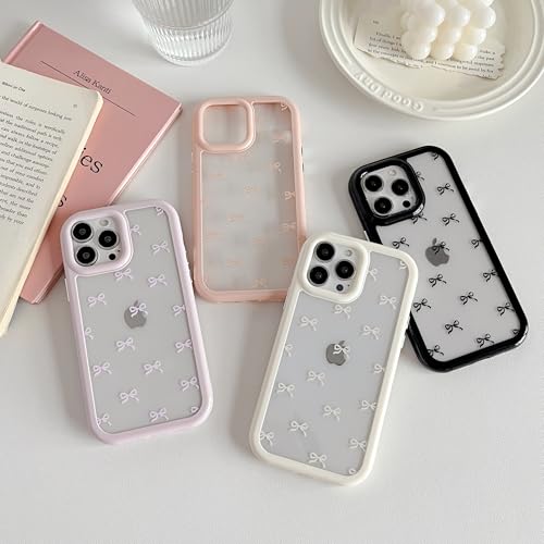 ZTOFERA iPhone 13 Proケース用、可愛いクリア透明リボンボウノット、韓国おしゃれシンプルカバー、ソフトTPU超スリム耐衝撃保護カバー iPhone 13 Proスマホケース用、ベージュ