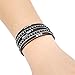 Fesciory Leather Wrap Bracelets for Women, Boho Leopard Multi-Layer Crystal Beads Cuff Bracelet Jewelry (Short Black)