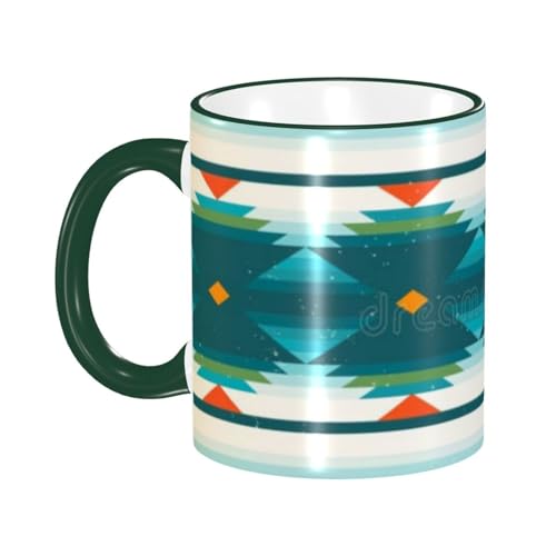 ネイティブアメリカングリーン部族スタイルのパ アニメ マグカップ 陶器 マグ スープ マグカップ カップ コーヒーカップ ティーカップ Mug 330ml 磁器 耐熱 食器洗浄機対応 簡潔 人気 かわいい おしゃれ 両面プリント 家庭用 キチン用 プレゼン