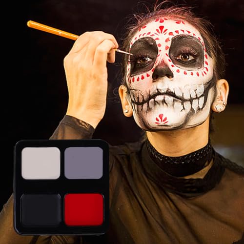 SFX Maquillaje, Maquillaje Halloween Blanco Negro Rojo y Gris, Halloween Makeup, Pinturas Cara y Corporales, color de cara de Halloween, para payaso, Joker, carnaval, Agua Larga Duración
