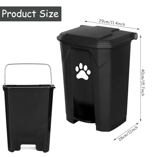 Image of Dog Poop Trash Can with Lid for Outdoors，15-Liter Trash Can with 200PCS Black Plastic Bags, Pet Waste Container，Black+200BK
