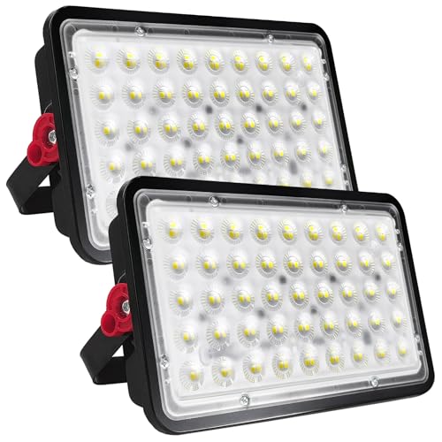 CREATESTAR Faretto Led da Esterno 100W 10000LM, 2 Pezzi Faretti Led Esterni 6500K luce bianca fredda, IP66 Impermeabile Faro per magazzino giardino garage campo sportivo cortile