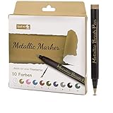 Metallic Stifte Set Pinselspitze, 10 Metallische Farben Color Metallic Marker Pens Fotoalbum Gästebuch Hochzeit Steine Glas schwarze Seiten Keramik Holz Leinwand Acrylfarben Handlettering Pinselstift