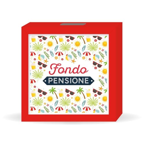 LINA OFFICINE GRAFICHE CREATIVE salvadenaio in legno regalo compleanno con la scritta FONDO PENSIONE