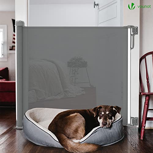 VOUNOT Treppenschutzgitter Ausziehbar Türschutzgitter Roll 0-180cm, Einziehbar Treppenschutzrollo für Hunde, Katzen, Grau