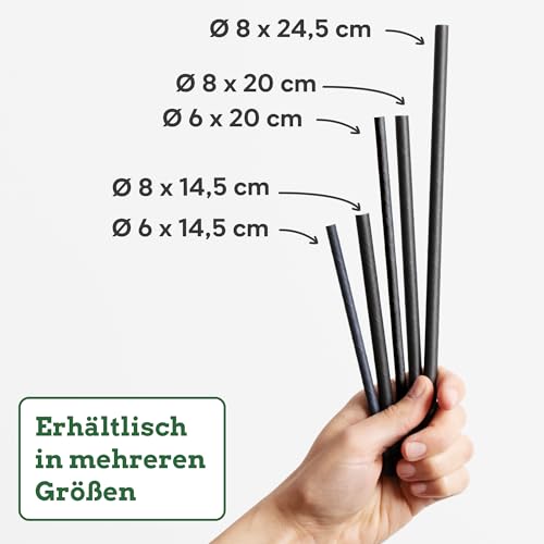 Wisefood® Strohhalme Papier [20 cm Ø 6] Party Deko [Schwarz] alternative Strohhalme Plastik-frei für Geburtstag Hochzeit DIY [500 Stk.] für Cocktail Getränke Cola Energy Drink Wasser Limo BIO