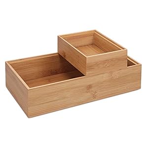 Navaris Bamboo Storage Boxes – Set of 2 Wood Stackable Box Organizers for Bedroom, Kitchen, Bathroom, Living Room, Makeup, Jewelry, Accessories