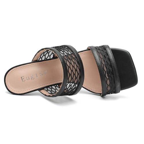 Women's Two Straps Sandals Mesh Mule Slip On Open Toe Kitten Heeled Sandals Wedding Bridal Party Dress Shoes2