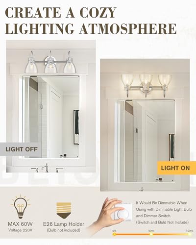 Image of Beionxii Brushed Nickel Bathroom Light Fixtures, 3-Light Bathroom Light Fixtures Over Mirror, Bathroom Vanity Light with Clear Glass Shade, Modern Vanity Lighting for LivingRoom Hallway, BX-VL02BN-3CG