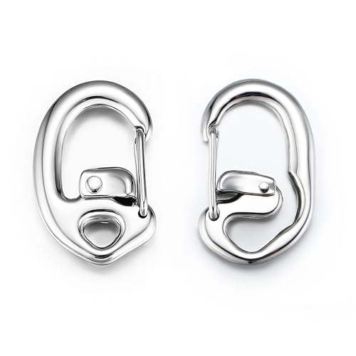Double Locking Carabiner Clips with Anti-Misopening Design - 1.75'' Cold Forged Stainless Steel Keychains for Outdoor Camping -1 Closed Loop and 1 Open Loop Clip