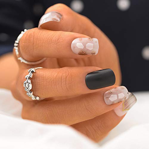 Sethexy Piazza Nero Unghie finte Bling Lucido