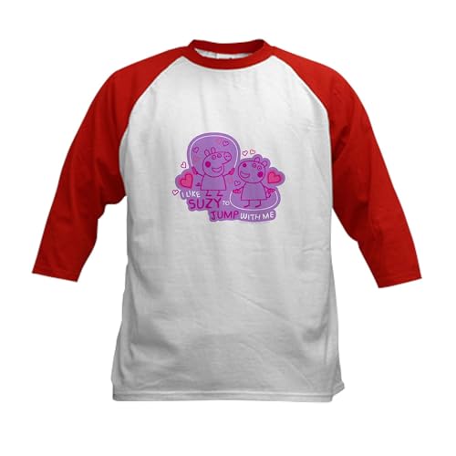 CafePress Peppa Pig Jump with Me Baseball Jersey Kids Cotton Baseball Jersey, 3/4 Raglan Sleeve Shirt Red/White