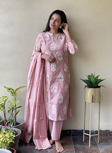 Image of GoSriKi Women's Rayon Blend Straight Printed Kurta with Pant & Dupatta (RAW-GS)
