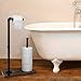 Excello Global Products Toilet Paper Holder Stand: Free Standing Toiler Paper Dispenser Bathroom Organizer with Reserve Storage. Industrial Cast Iron Pipe with Stained Woodnen Base. Size: 28