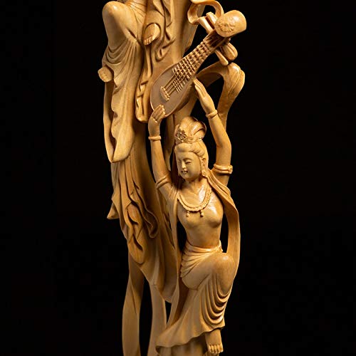 Yzdsbd Statues Figurines Sculptures Rebound Lute Dunhuang Flying Fairy Boxwood Creative Wood Crafts Chinese Style Living Room Decoration Wood Carving Ornaments #TOP4