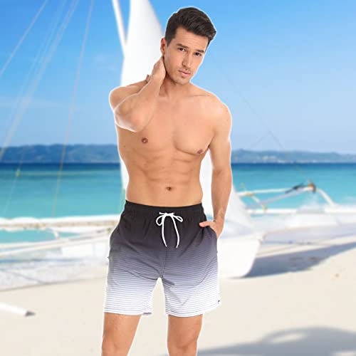 Image of Mens Swim Trunks Compression Liner No Mesh Swimming Trunks Men Swimwear Quick Dry Above Knee Zipper Pocket Swim Shorts