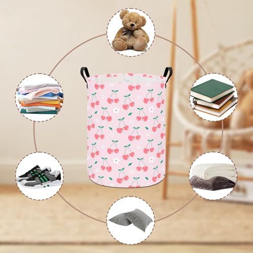 Image of Cherry Fabric Storage Bin Nursery Organizer Basket | Organizer Bin Dirty Clothes Collapsible Waterproof for College Dorms, Boys and Girls Bedroom,Bathroom