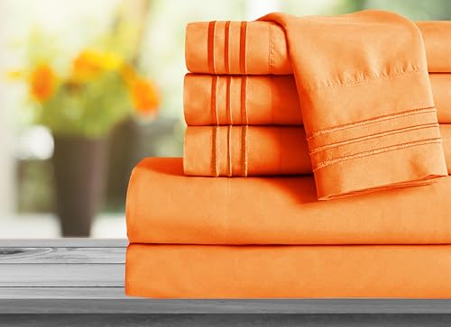 Image of Mocassi Hotel Luxury 1800 Thread Count Bedding Pillowcases Standard Size Set of 2 - Pillow Covers - Pillow Protector - Cooling Pillowcases (Set of 2 Standard /Queen Size, Orange)