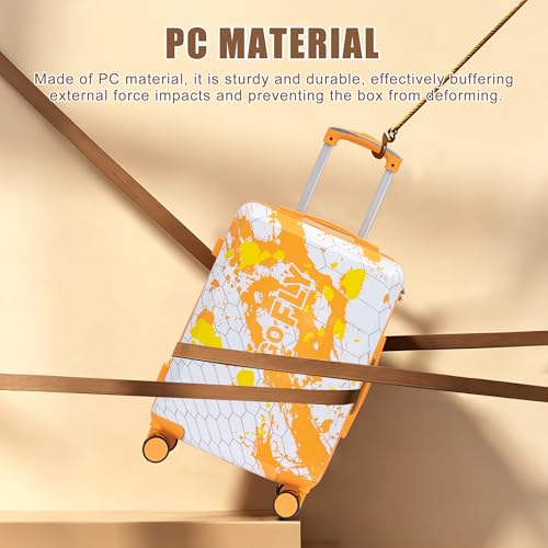 Image of Hardside Luggage Sets, Lightweight Stripes Suitcase with Spinner Wheels, Yellow-PC
