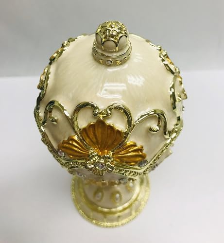 Limited Edition 14K Gold Plated Musical Egg Trinket Box, Cream and Gold Flower Design, 3x3x6 inches Japanese Music Movement image 5