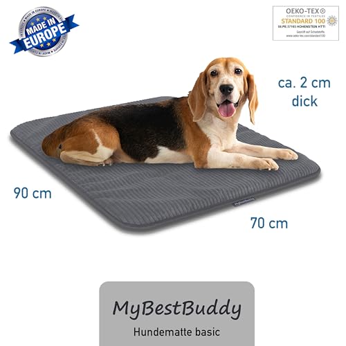 MyBestBuddy Hundematte grau Basic 90x70 cm L mit weichem Stoff extra für Haustiere - 40°C waschbar, allergikerfreundlich (100% Polyester) - Hundekissen BZW. Hundebett für große Hunde, 90 x 70 cm
