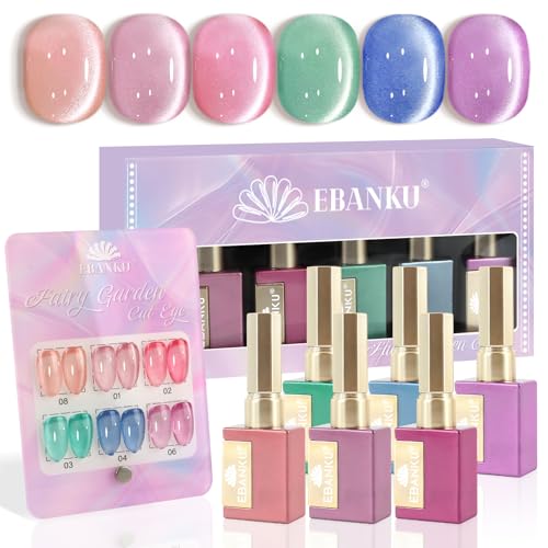 EBANKU Esmaltes Semipermanentes para Uñas en Gel, 6 Colores Holographic Pintauñas Semipermanentes Uñas de Gel UV LED Nail Polish, Brillante Translúcido Jelly Cat Eye para Manicura