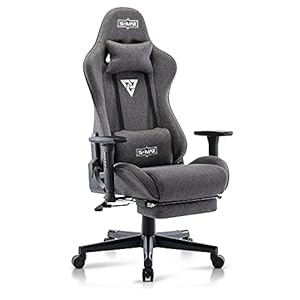 S*MAX Gaming Chair with Footrest Fabric Thicken Seat Ergonomic Gaming Chairs with 3D Armrest Breathable Fabric Headrest Lumbar Support Racing Style High Back Gaming Chairs for Adults Grey
