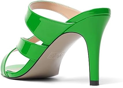 SHOWFOREST Women's Round Toe Solid Slip On Party Patent Stiletto 3.3 Inch High Heel Casual Heeled Sandals Green Size 7 - Zapatos Tacon | Image 6