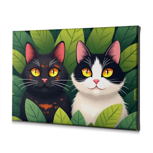 Toile deux chats aux yeux jaunes - Toile murale lumineuse anti-affadissement format 30 x 40 cm