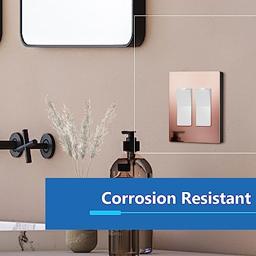 Image of LIDER Double Decorator Metal Wall Plate, Temperature and Impact Resistant, Screwless Cover, Modern Upgrade, Mid-Size 2-Gang 4.88 inch x 4.92 inch, UL Listed, Stainless Steel, Polished Rose Gold, 1-Pack