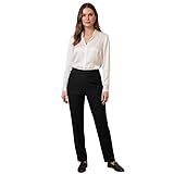 Ladies Trousers Half Elasticated Waist Women Straight Leg Pants Pull On Stretch Work Office Formal Casual Bottom with Pockets Lightweight Smart Trouser Black 14/25