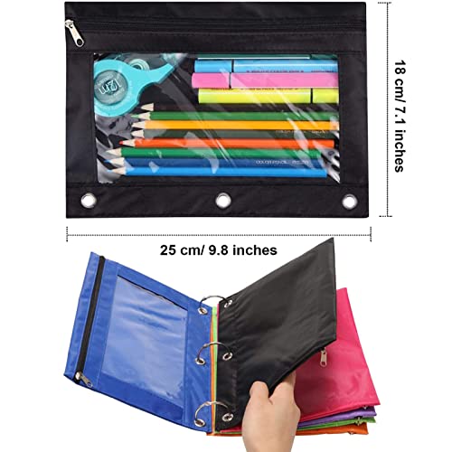 Image of Pencil Pouch 3 Ring, Zipper Pencil Pouches Case Binder Cosmetic Bag Hot Pink 2 Pack