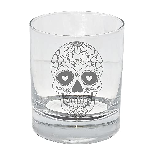 Sugar Skull Design Whisky Scotch Bourbon Glass Birthday Gifts For Her Sugar Skull Scotch Whisky Glass Birthday Presents For Him Sugar Skull Design Engraved Scotch Whisky Glass Sugar Skull Glass Gifts