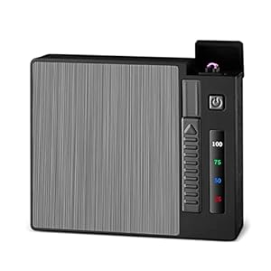 Nizirioo Sigarettenetui, ontsteking, 2-in-1, elektrische dubbele boog, sigarettendoos, auto-uitworp met digitale batterij-indicator, gevuld met 20 sigaretten, USB-oplaadbaar, sigarettenbox, geschenken