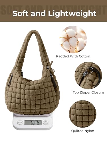 Image of Quilted Tote Bag for Women, Nylon Puffy Hobo Crossbody Shoulder Bag Purse