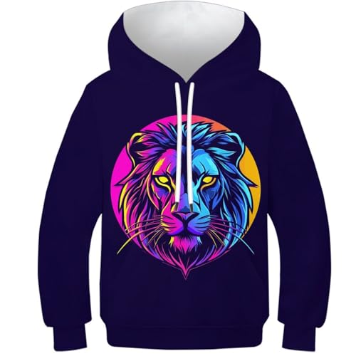 Pull lion capuche confortable ado - Vêtement 3D chaud pour 13-15Y