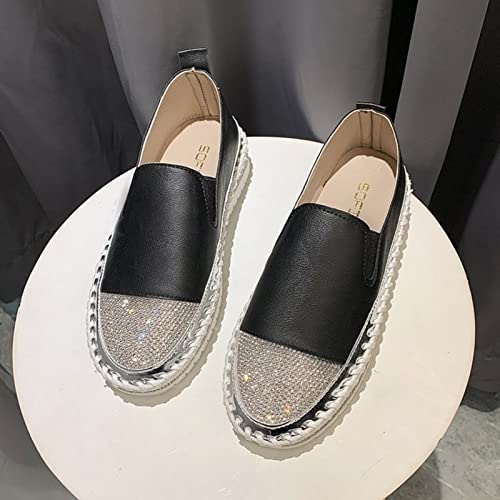 Women's Shoes Slip On Shoes Women's Comfortable Casual Rhinestone Fashion Shoes Platform Flat Single Women's Casual Shoes Women Shoes Sneakers (Black, 9.5) #TOP2