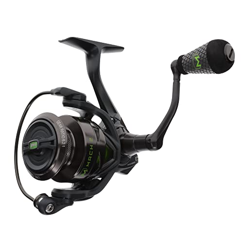 Lew's MACH 2 Spinning Fishing Reel, 6.2:1 Gear Ratio, Right or Left-Hand Retrieve, Aluminum Frame, Premium 10 Stainless Steel Ball Bearings, Black/Green