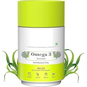 NF Omega 3 Capsule with DHA Rich Algae Extract & EPA 800mg Helps Maintains HDL Levels, Strong Hair & Nails, Improves Skin Elasticity (60 Capsules)